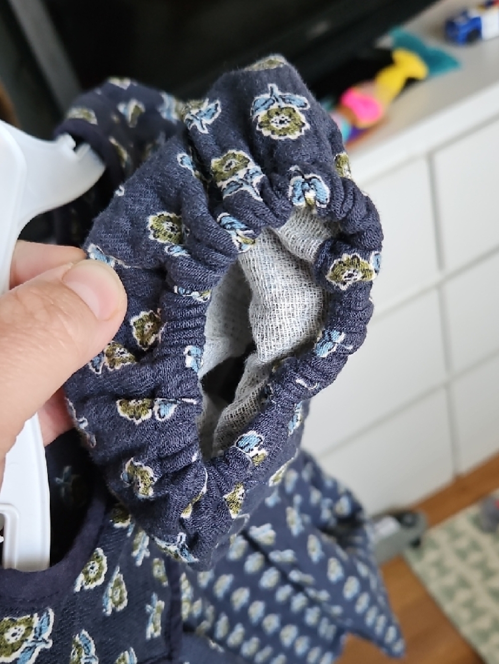 Zara Navy Blue Green Floral Puff-Sleeve Dress - Picture 5 of 6